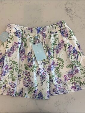 Hill House White Skirt with Purple Floral Wisteria Print - NWT